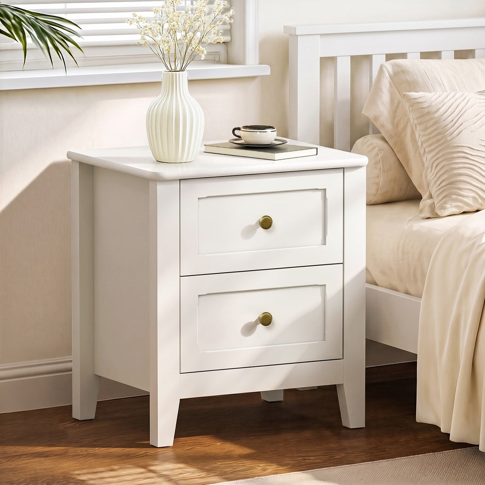 Bedside Table 2 Drawers White 45x35x50cm