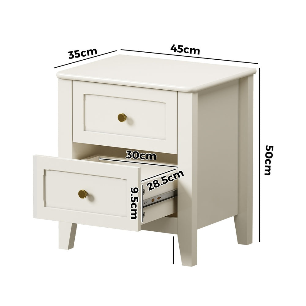 Bedside Table 2 Drawers White 45x35x50cm