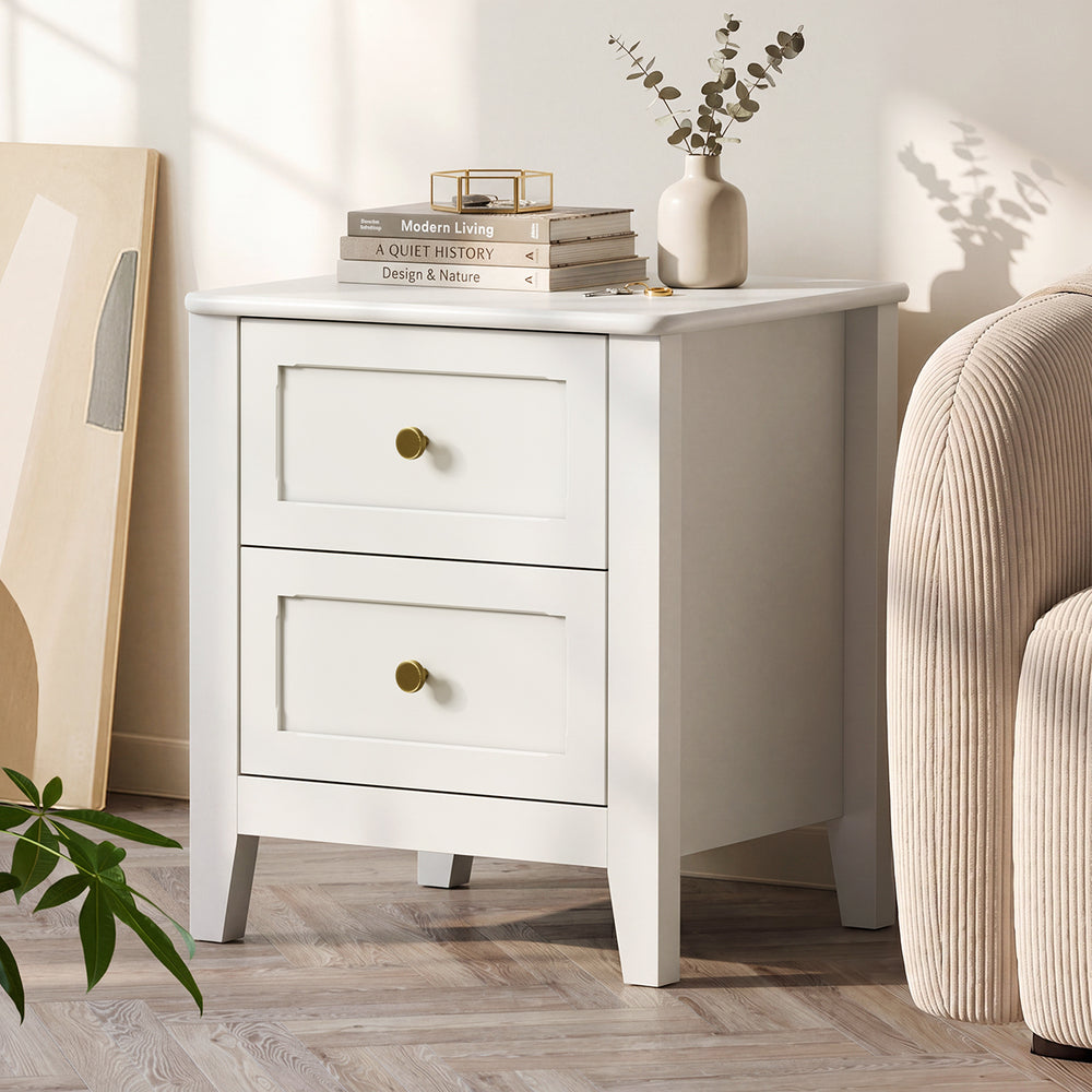 Bedside Table 2 Drawers White 45x35x50cm
