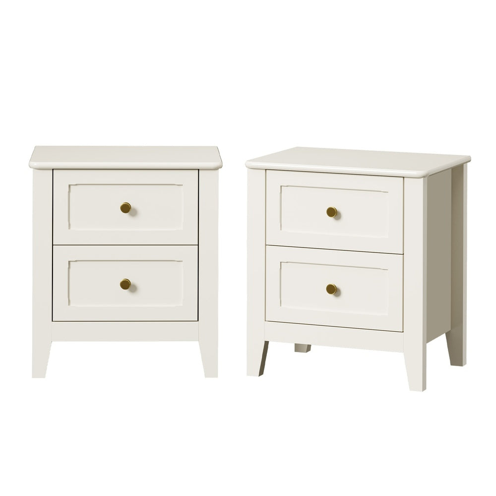 Bedside Table White 2 Drawers 45x35x50cm