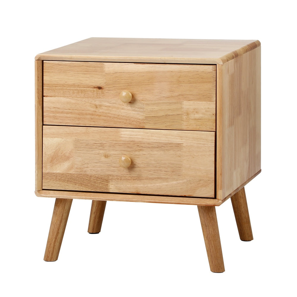 Bedside Table 2 Drawers Storage Rubber Wood