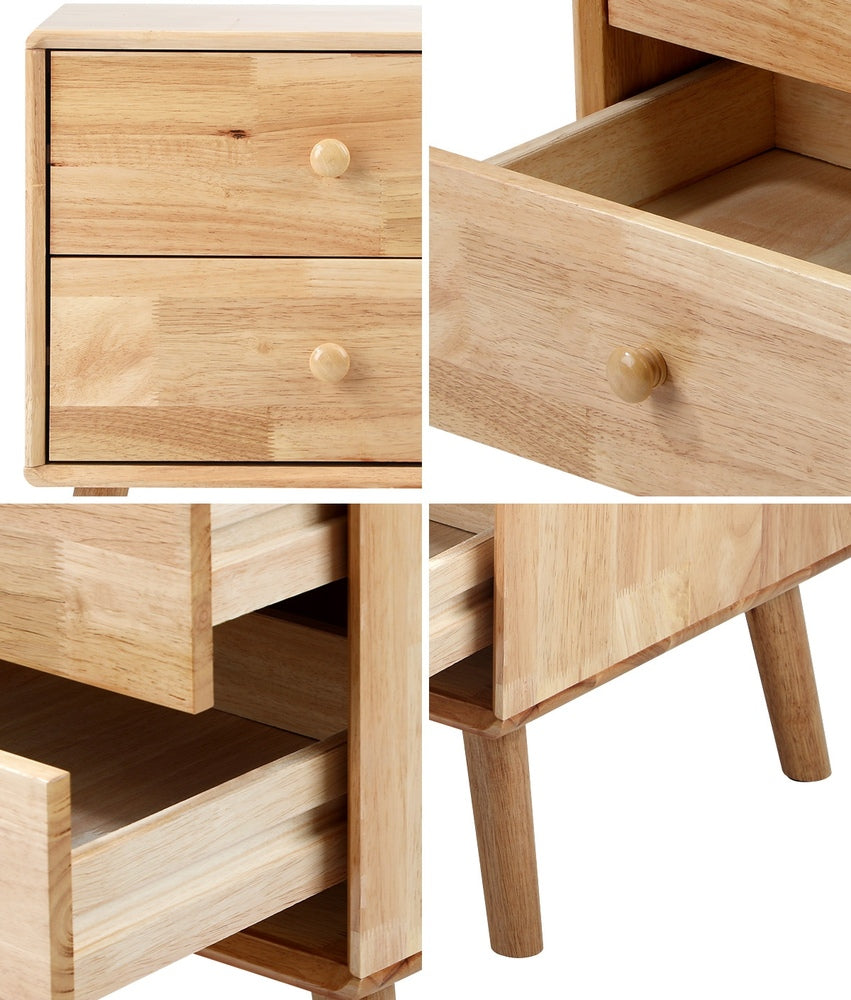 Bedside Table 2 Drawers Storage Rubber Wood