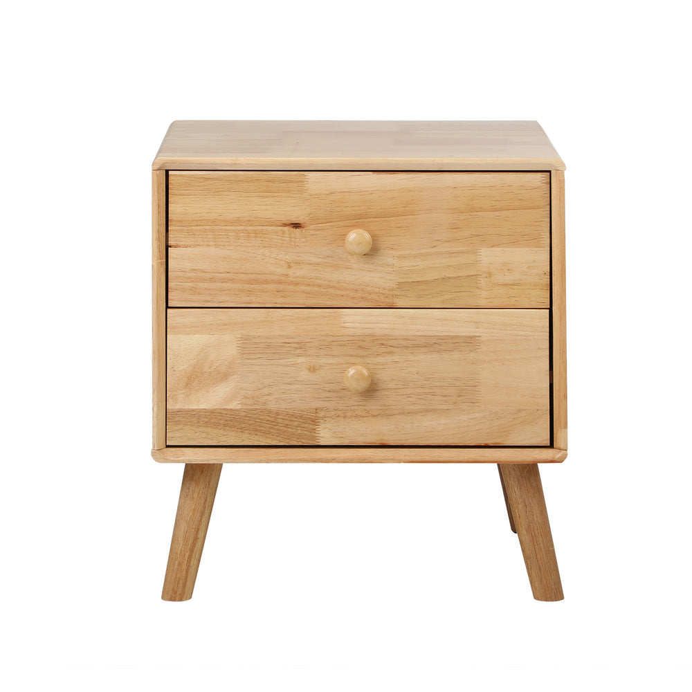 Set of 2 Bedside Tables 2 Drawers Side Tables Rubber Wood