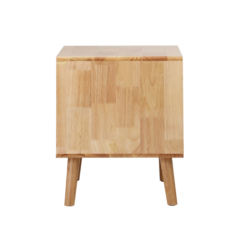 Set of 2 Bedside Tables 2 Drawers Side Tables Rubber Wood