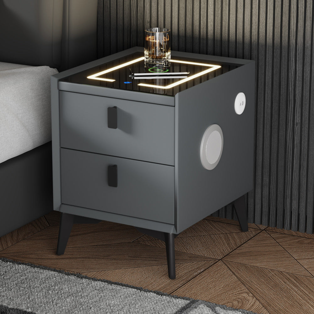 Smart Bedside Table Wireless Charging LED Lights 2 Drawers