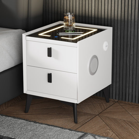 Smart Bedside Table Wireless Charging LED Lights 2 Drawers