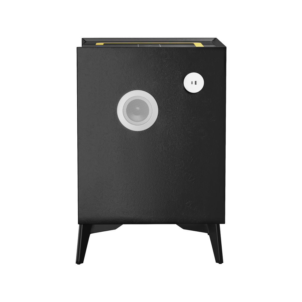 Smart Bedside Table Wireless Charging LED Lights 3 Drawers Black