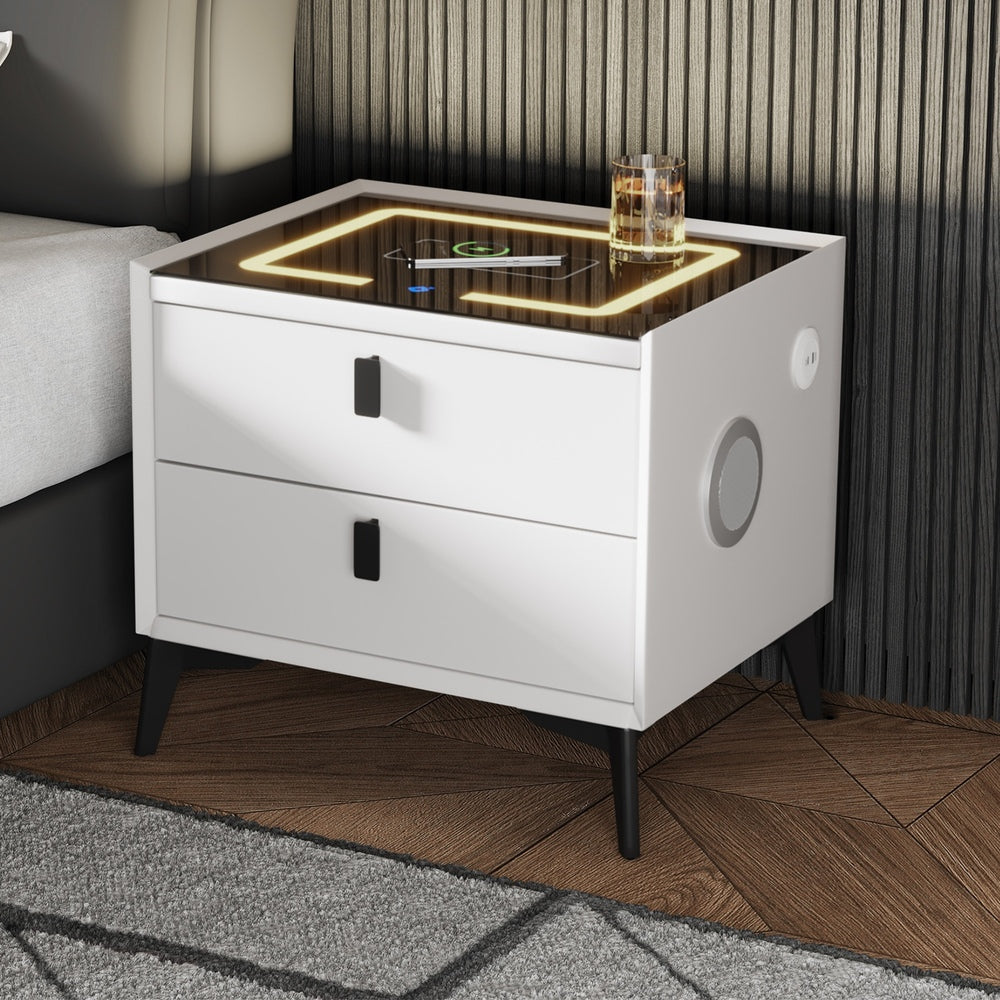 Smart Bedside Table Wireless Charging LED 2 Drawers