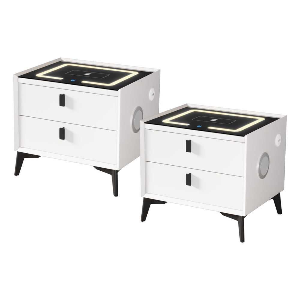 Smart Bedside Table Wireless Charging LED 2 Drawers