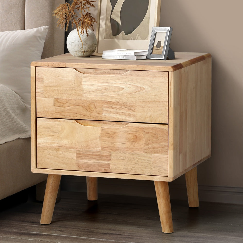 Solid Wood Bedside Table 2 Drawers Natural | Simpledeals