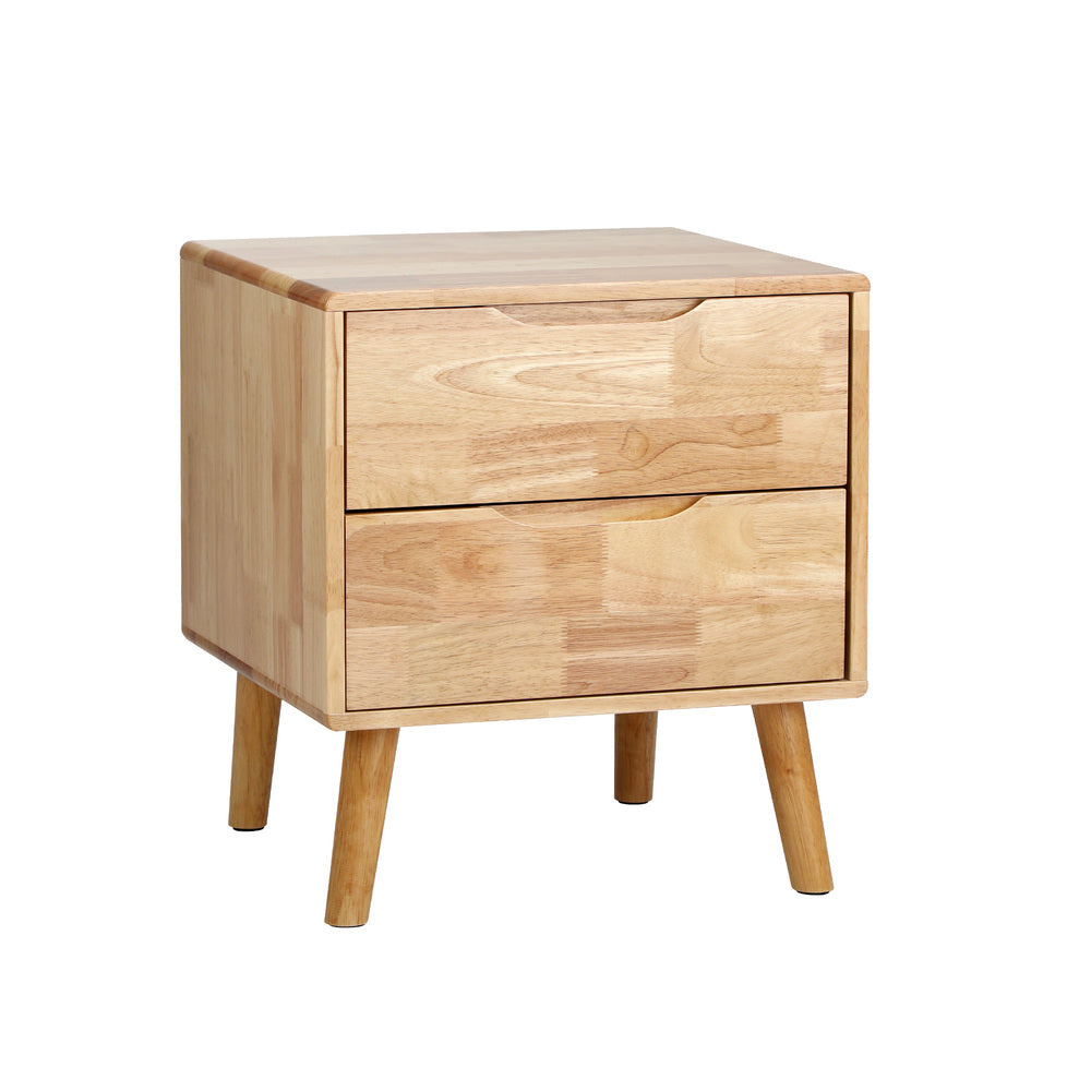 Solid Wood Bedside Table 2 Drawers Natural | Simpledeals