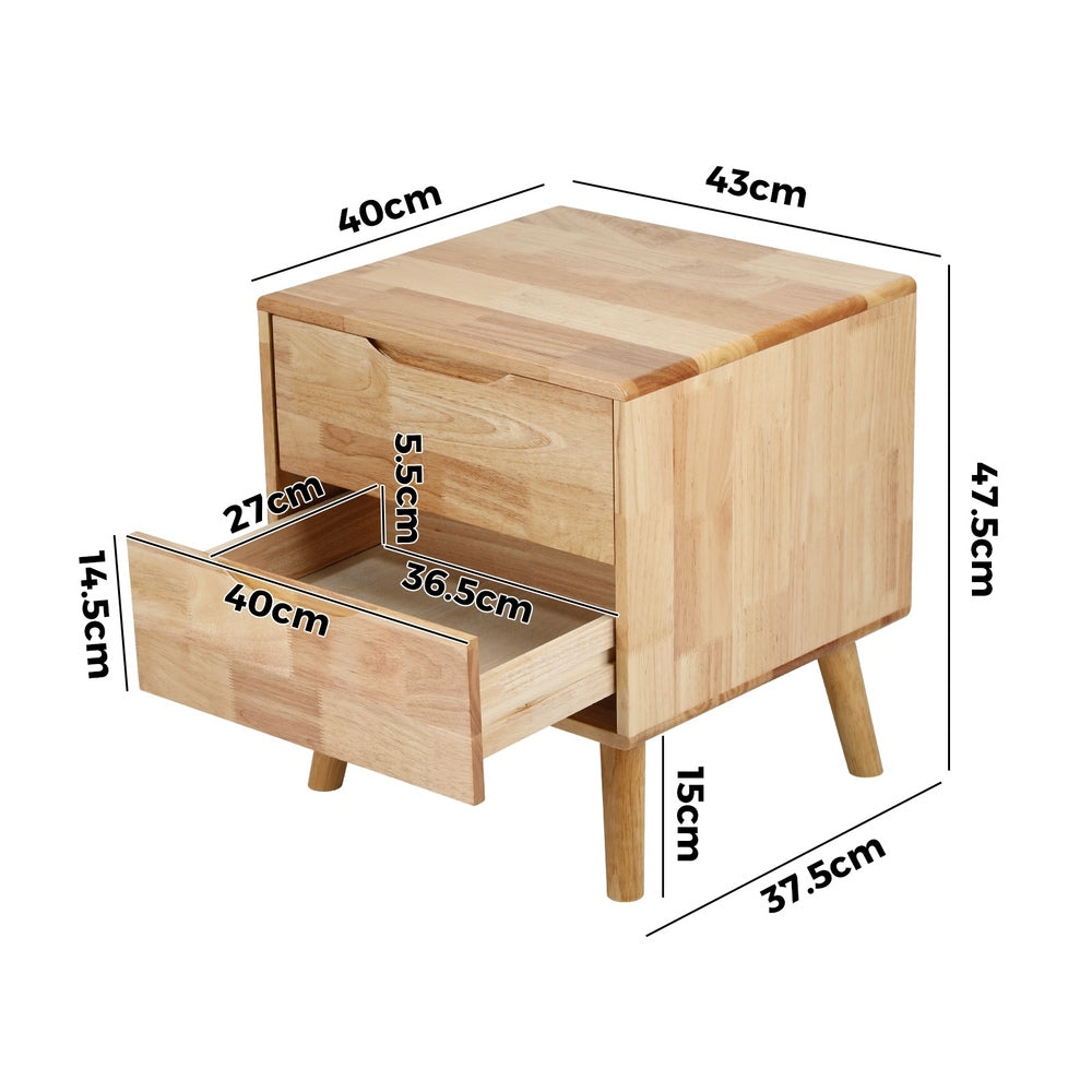 Solid Wood Bedside Table 2 Drawers Natural | Simpledeals