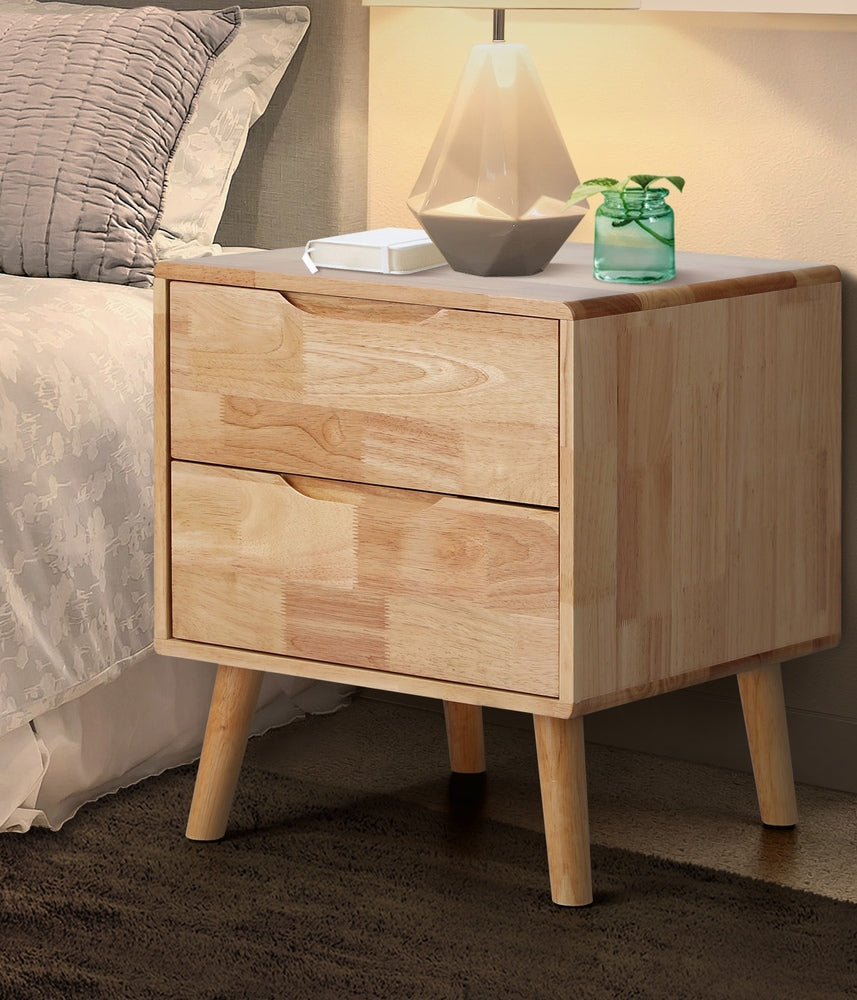 Solid Wood Bedside Table 2 Drawers Natural | Simpledeals