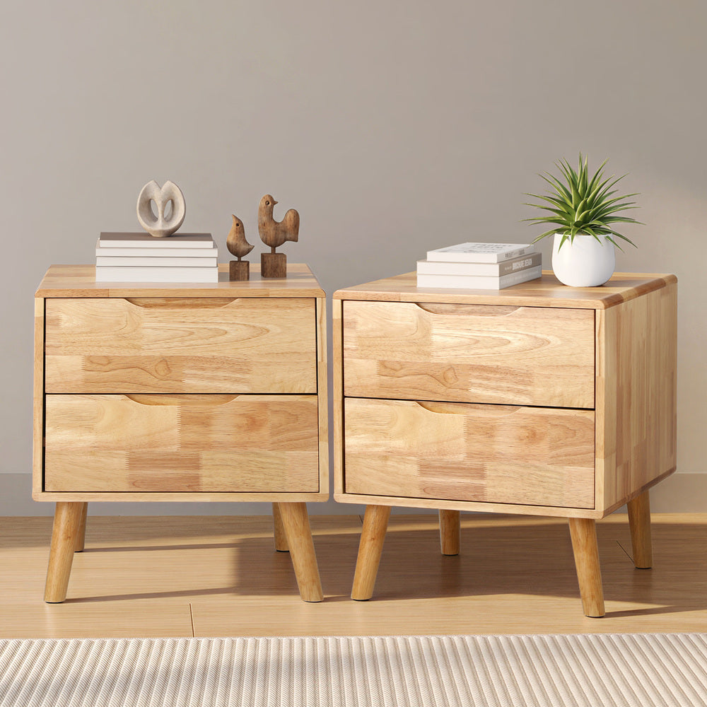 2 Drawer Bedside Table Metal Handle Natural | Simpledeals