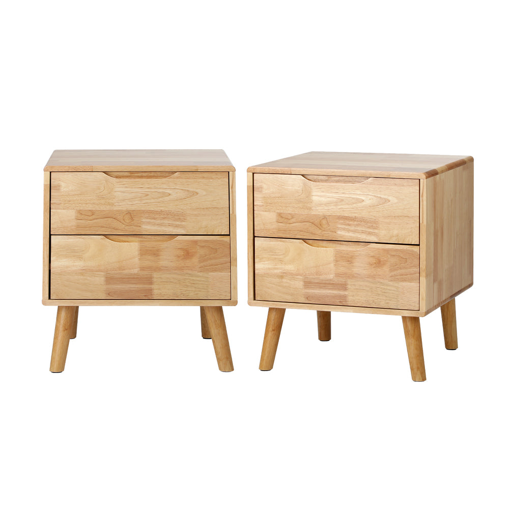 Bedside Tables 2 Drawers Natural Wood Set of 2 | Simpledeals