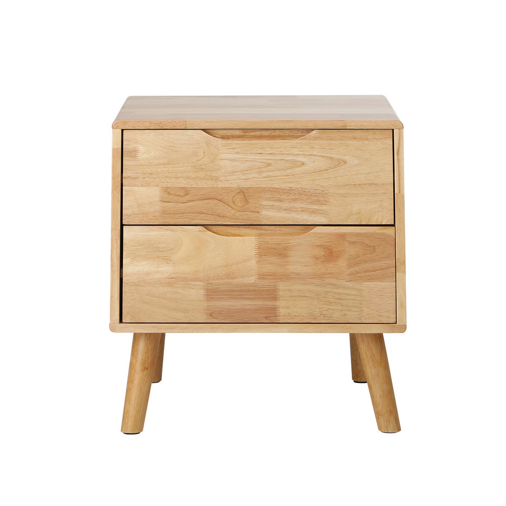 Bedside Tables 2 Drawers Natural Wood Set of 2 | Simpledeals