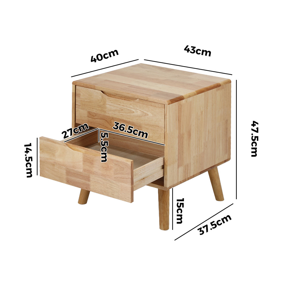 Bedside Tables 2 Drawers Natural Wood Set of 2 | Simpledeals