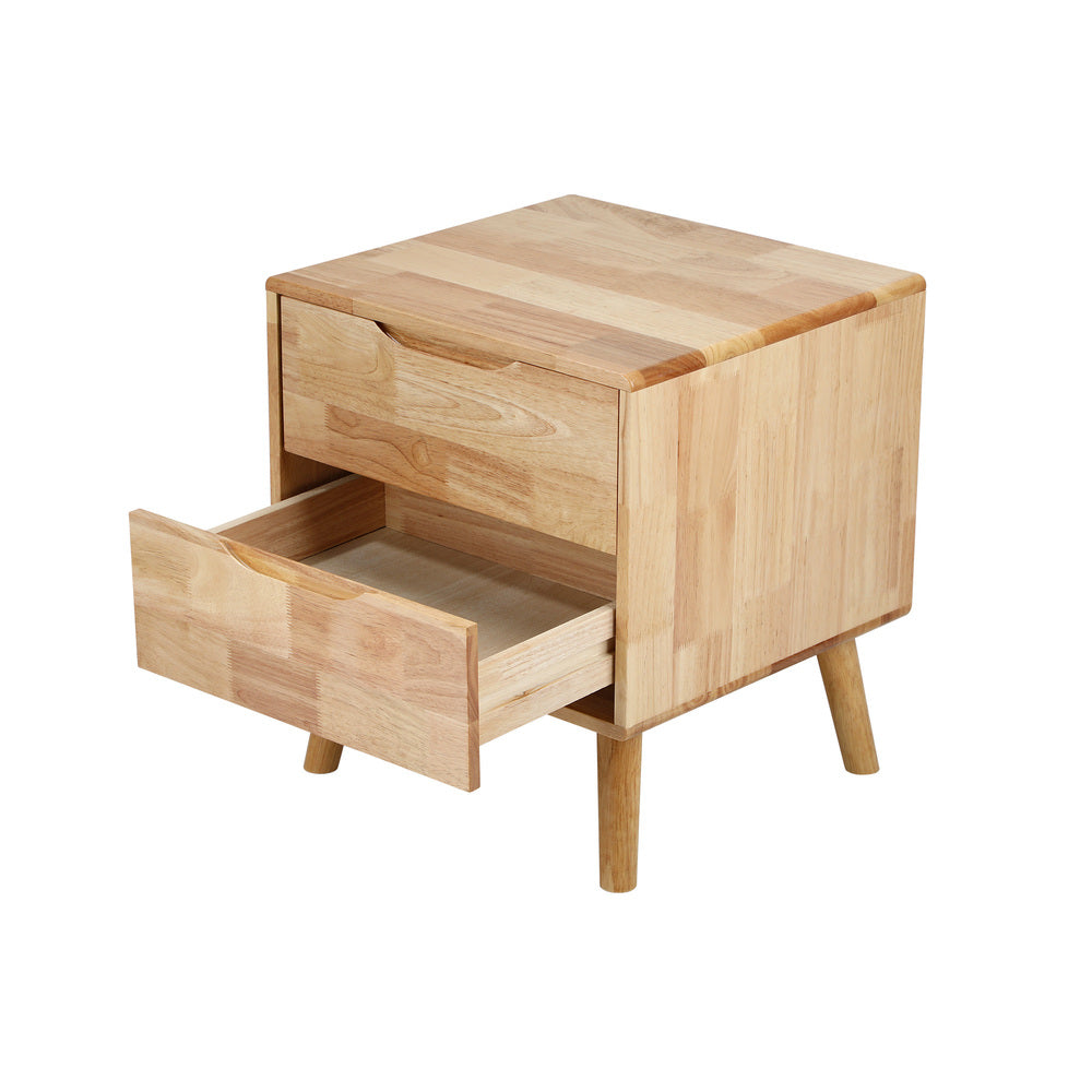 Bedside Tables 2 Drawers Natural Wood Set of 2 | Simpledeals