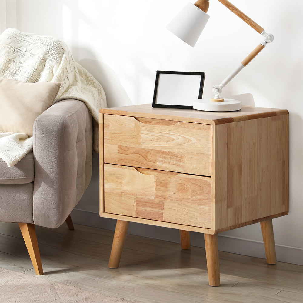 Bedside Tables 2 Drawers Natural Wood Set of 2 | Simpledeals