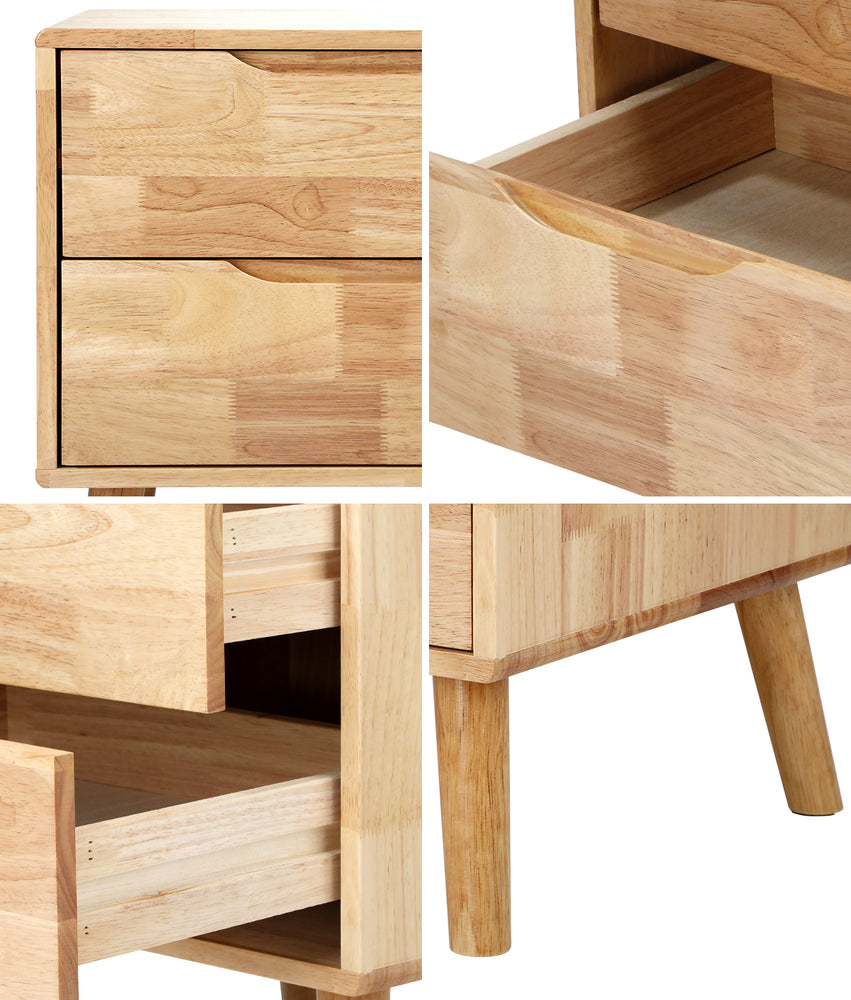 Bedside Tables 2 Drawers Natural Wood Set of 2 | Simpledeals