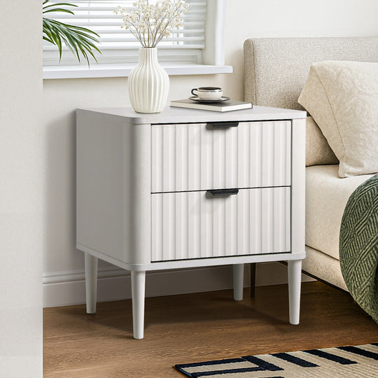 2x Bedside Table 2 Drawers Nightstand White - White colour