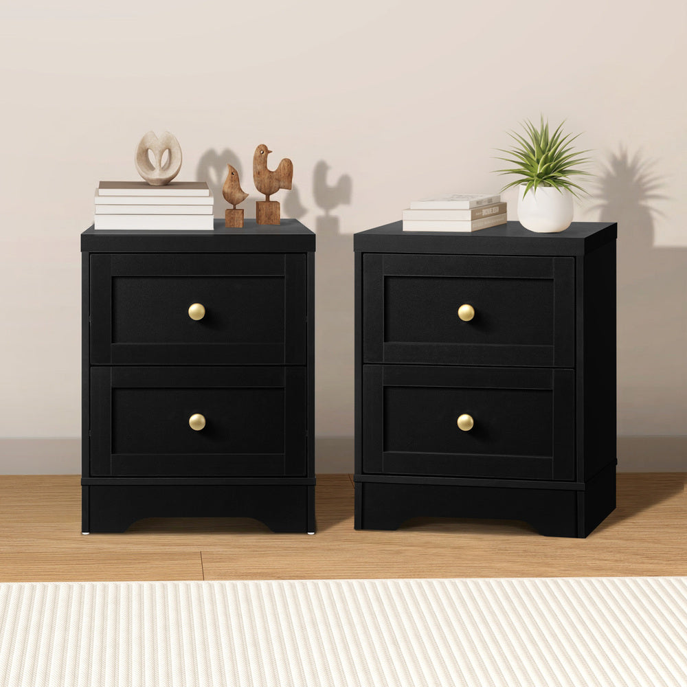 2X Bedside Tables Hamptons Furniture Black