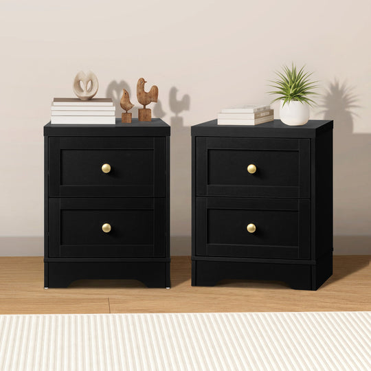2X Bedside Tables Hamptons Furniture Black
