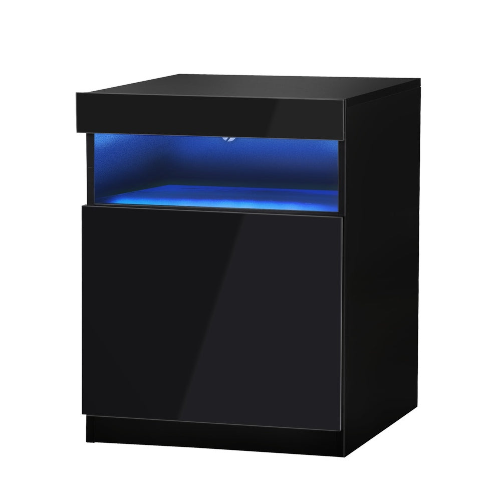 Bedside Table LED Nightstand Shelf Black