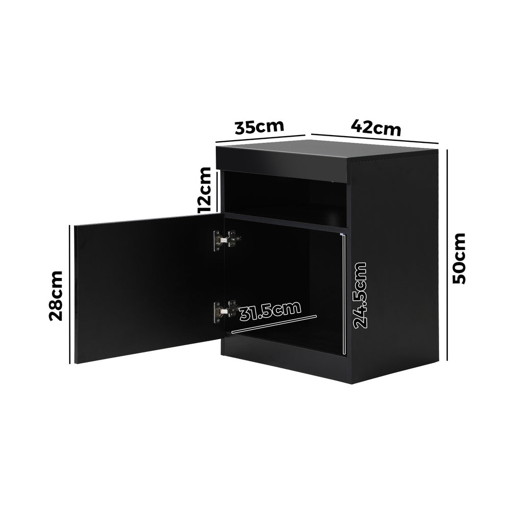 Bedside Table LED Nightstand Shelf Black