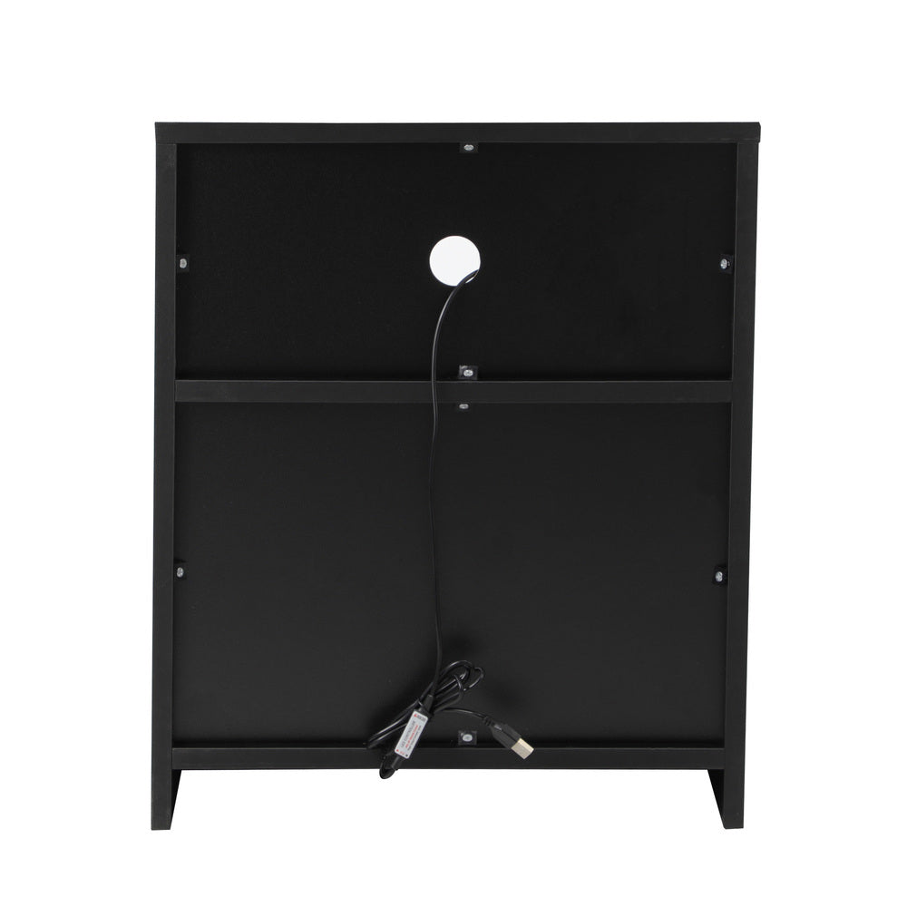 Bedside Table LED Nightstand Shelf Black