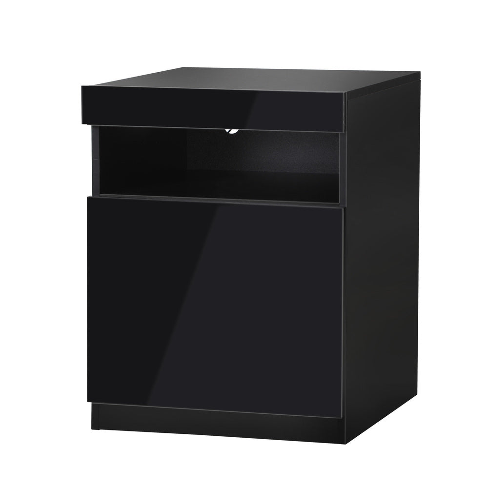 Bedside Tables Set of 2 LED Nightstand Black