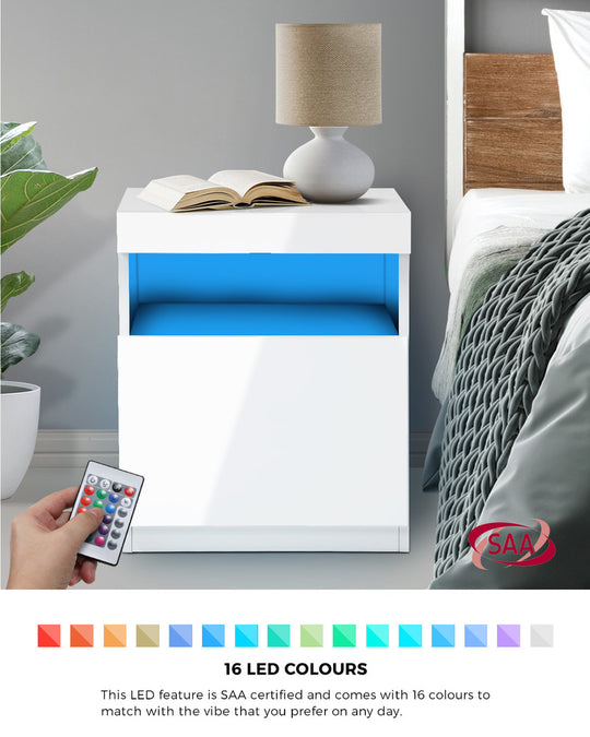 Bedside Tables Set of 2 LED Nightstand White with Bedside Table