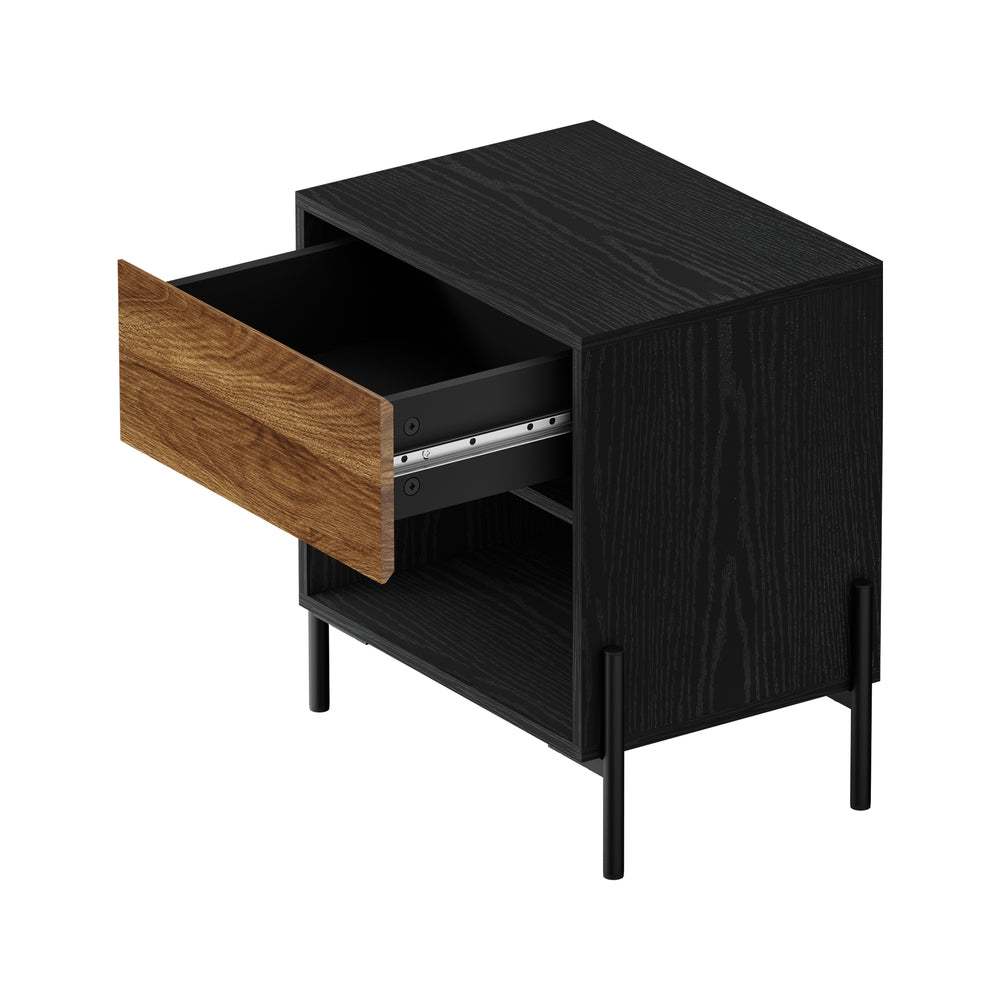 Bedside Table Nightstand Drawer Storage Cabinet Walnut & Black