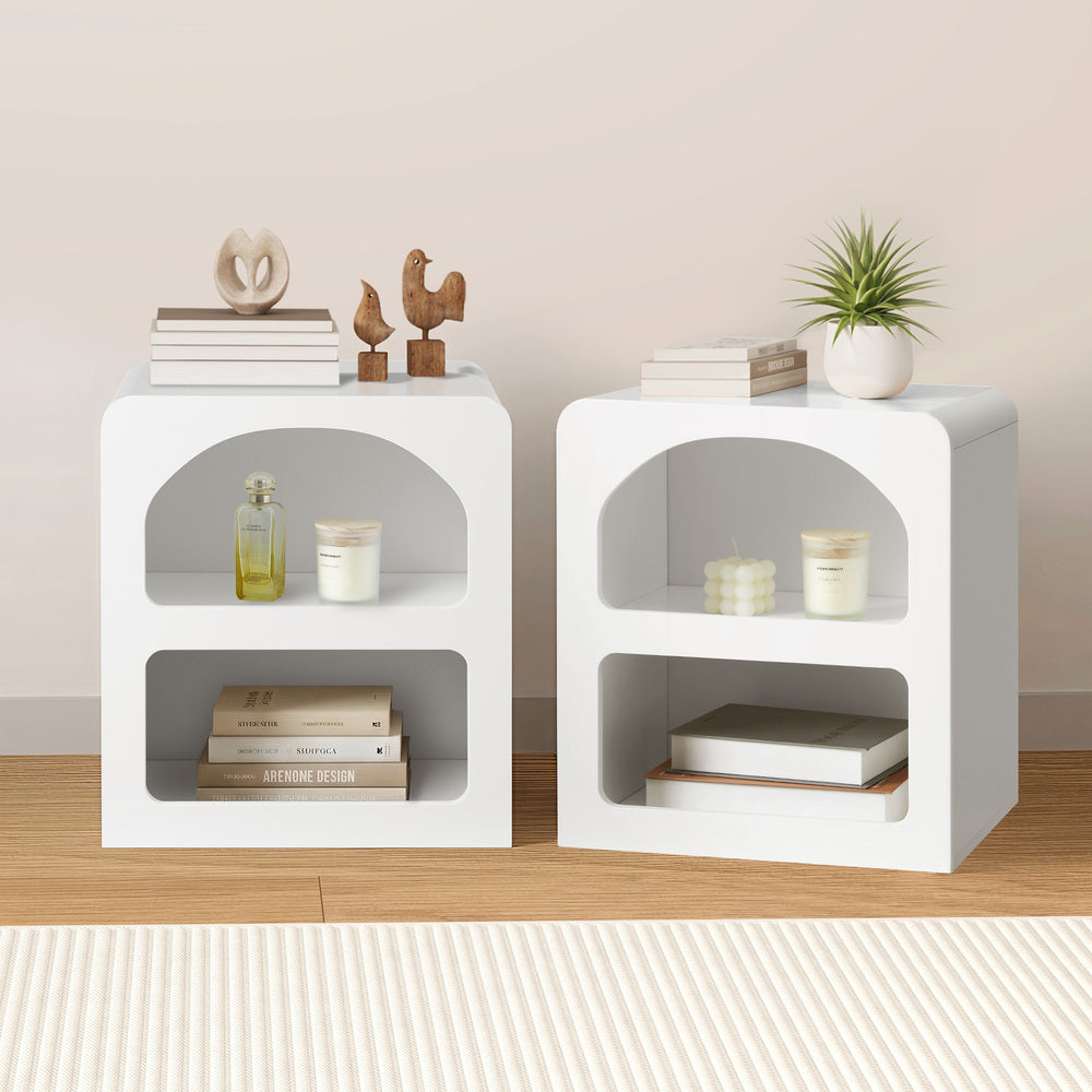Bedside Tables Set of 2 Display Shelf White