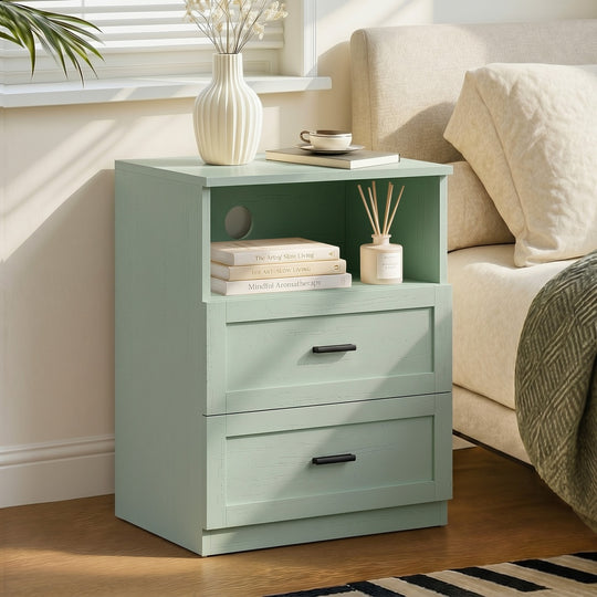 Green Bedside Table 2 Drawers Nightstand | Simpledeals