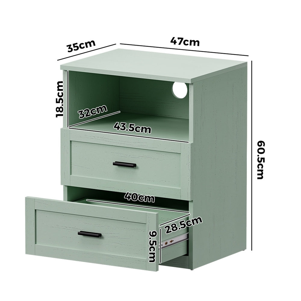 Green Bedside Table 2 Drawers Nightstand | Simpledeals