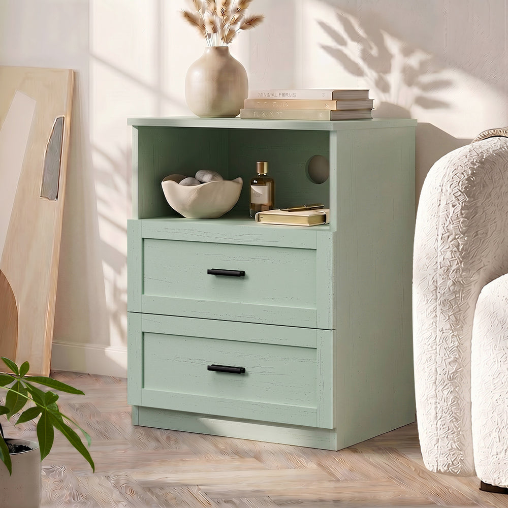 Green Bedside Table 2 Drawers Nightstand | Simpledeals