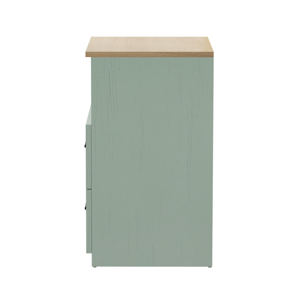 2pc Bedside Table 2 Drawers Nightstand Natural & Green