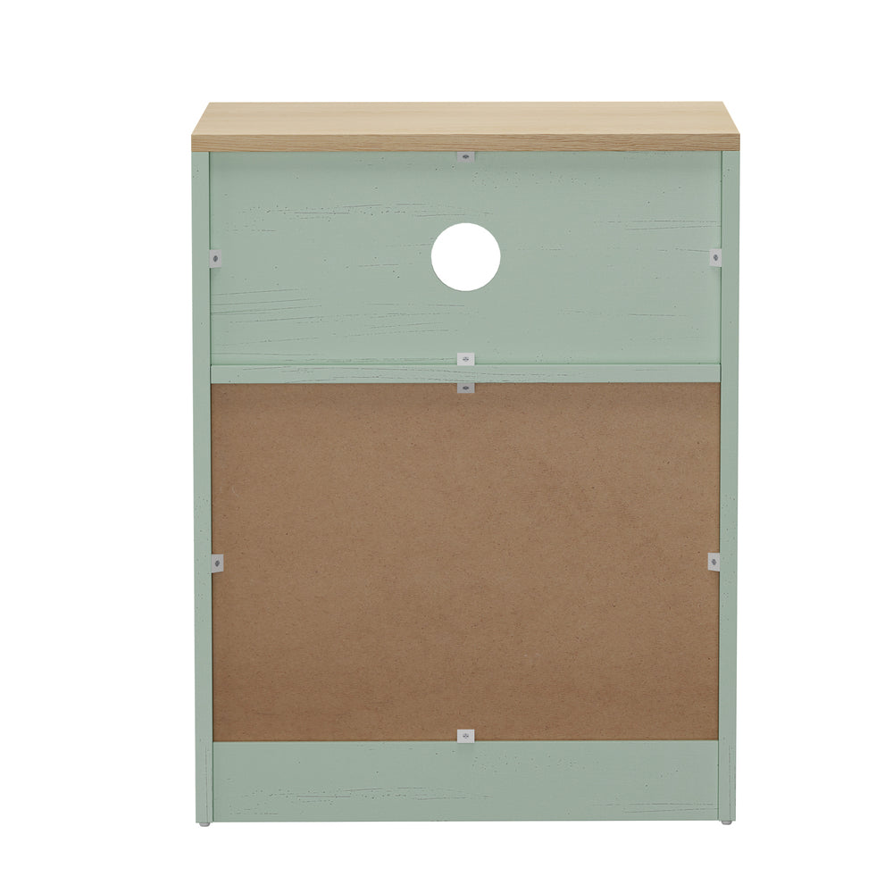 2pc Bedside Table 2 Drawers Nightstand Natural & Green