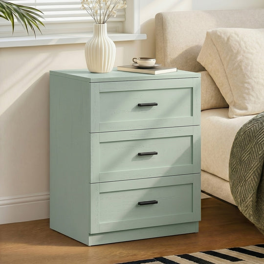 3 Drawer Bedside Table Green Nightstand | Simpledeals