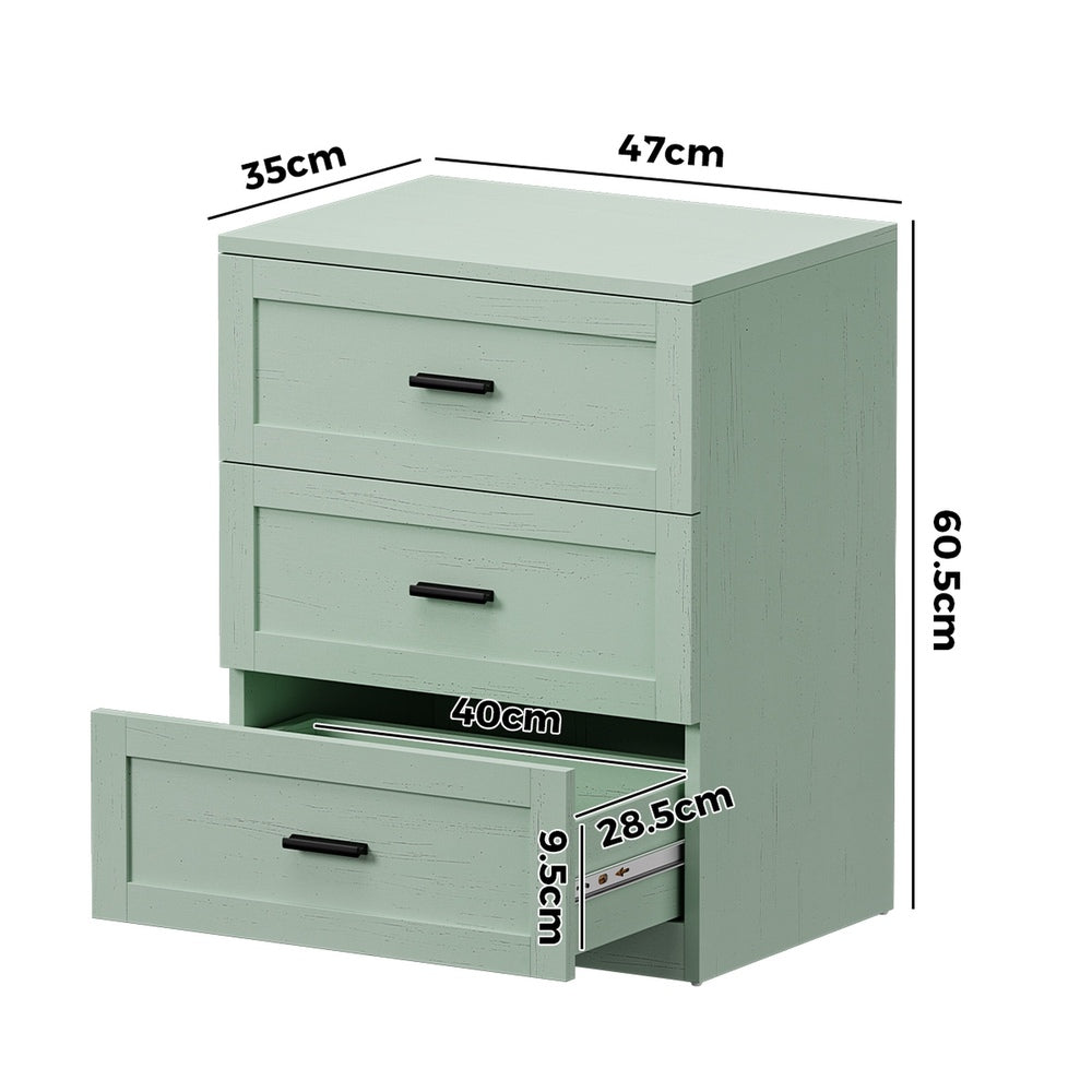 3 Drawer Bedside Table Green Nightstand | Simpledeals