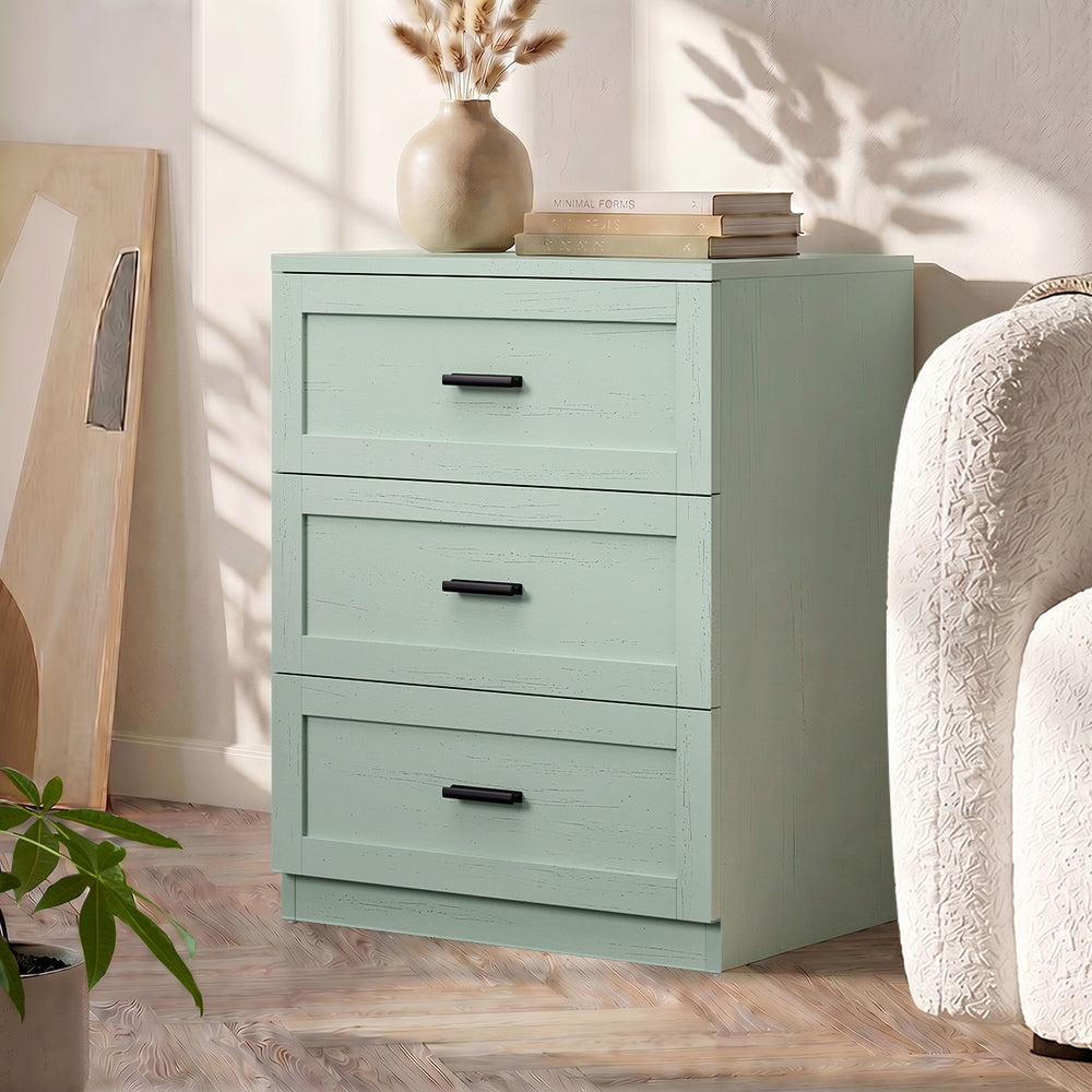 3 Drawer Bedside Table Green Nightstand | Simpledeals