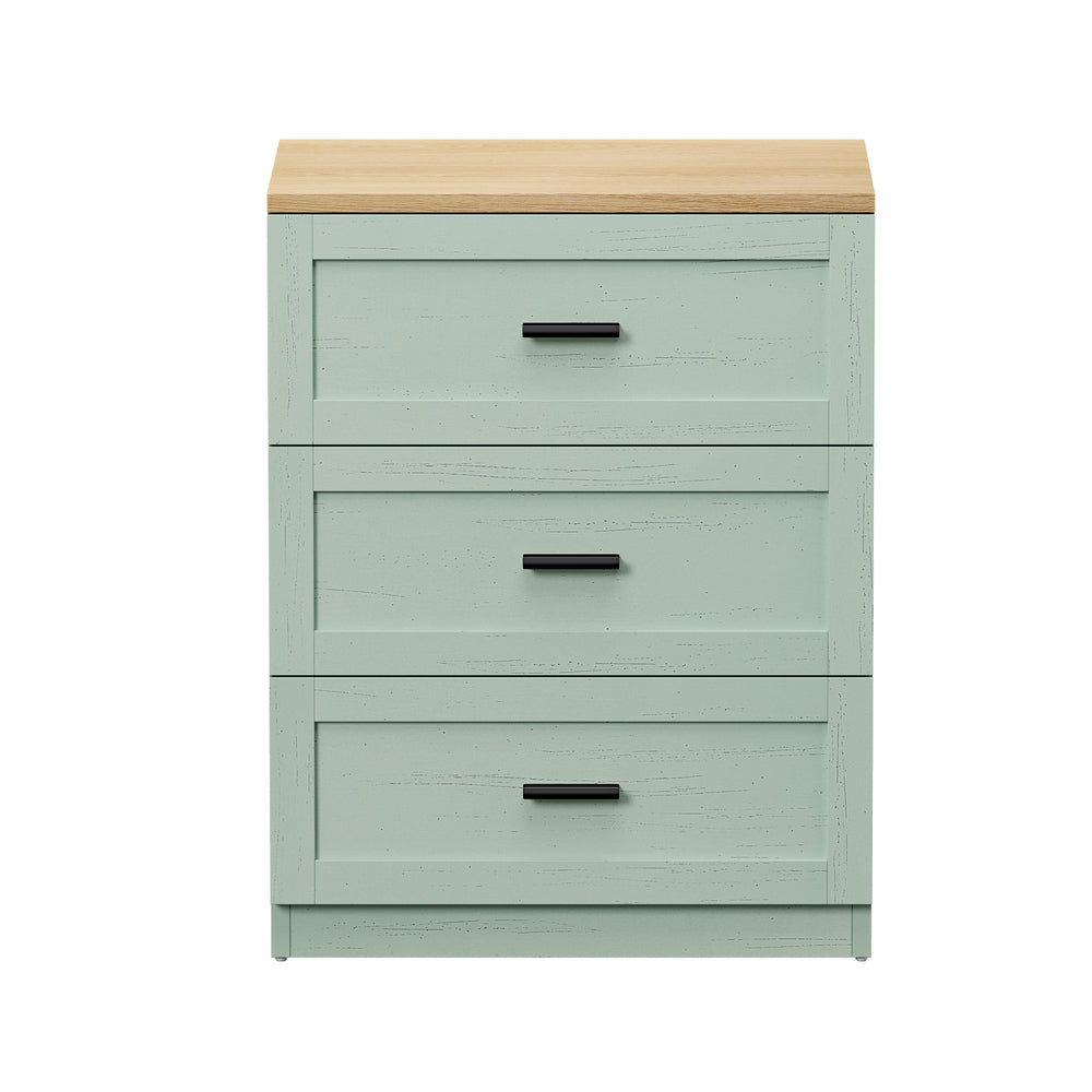 3 Drawer Bedside Tables Set of 2 Natural Green | Simpledeals