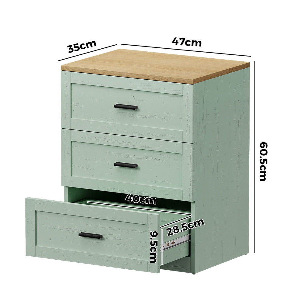 3 Drawer Bedside Tables Set of 2 Natural Green | Simpledeals