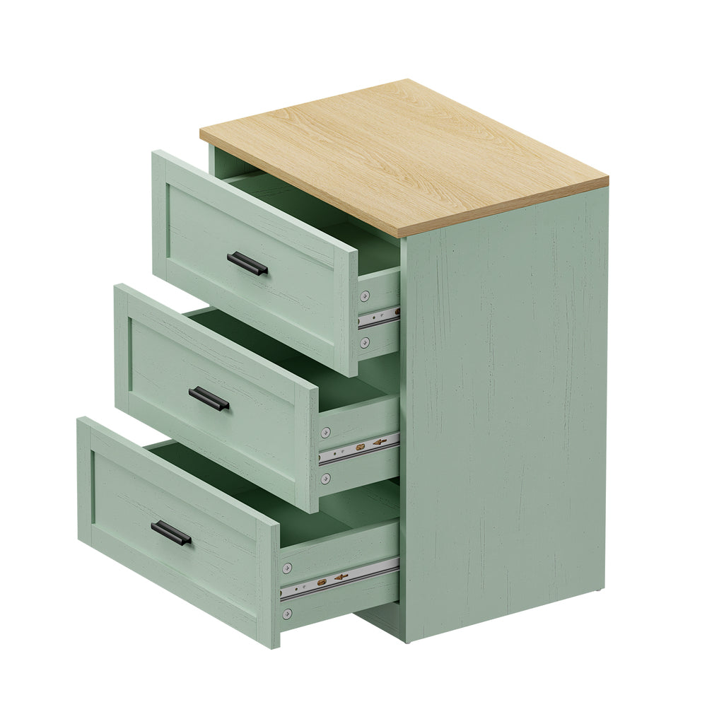 3 Drawer Bedside Tables Set of 2 Natural Green | Simpledeals