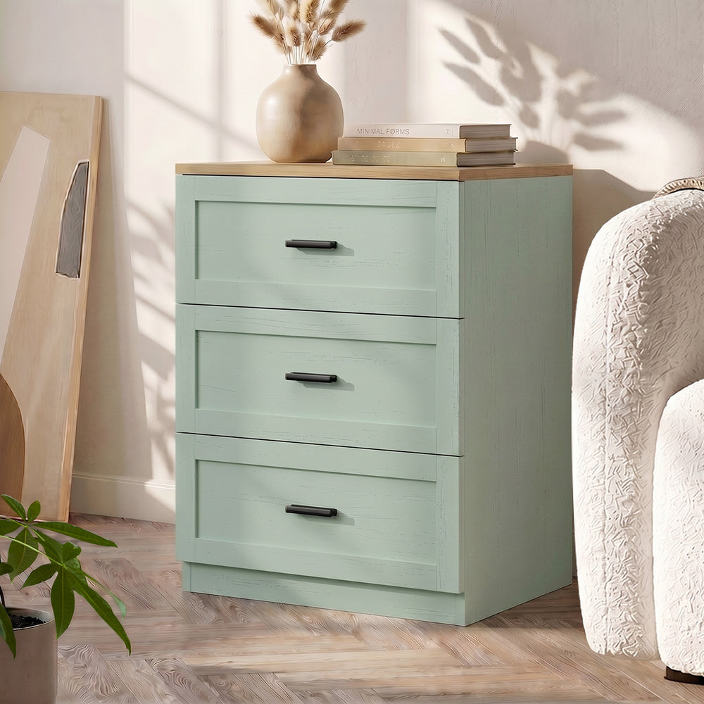 3 Drawer Bedside Tables Set of 2 Natural Green | Simpledeals