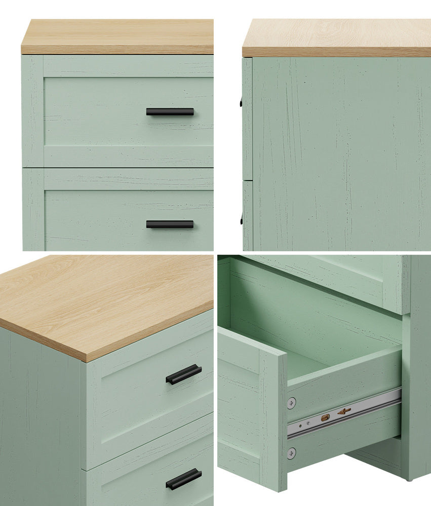 3 Drawer Bedside Tables Set of 2 Natural Green | Simpledeals