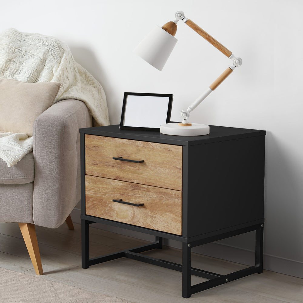 Bedside Table 2 Drawers Storage Metal Industrial