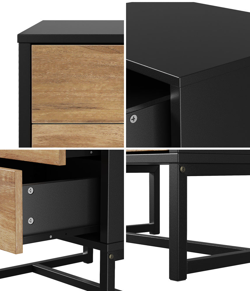 Bedside Table 2 Drawers Storage Metal Industrial
