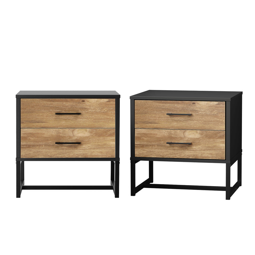 2x Bedside Table 2 Drawers Storage Metal Industrial